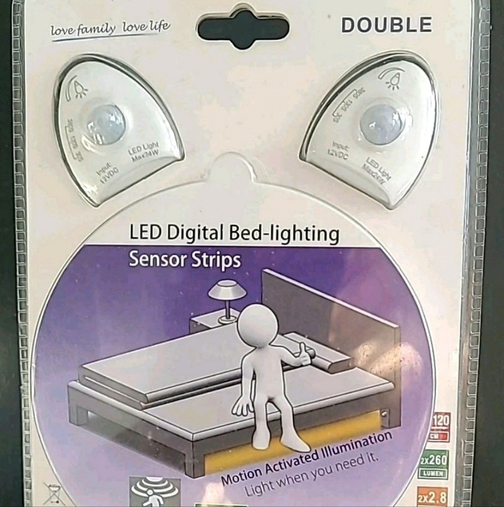 LED Motion Sensor Bed Light Strips Double Set Night Lighting New